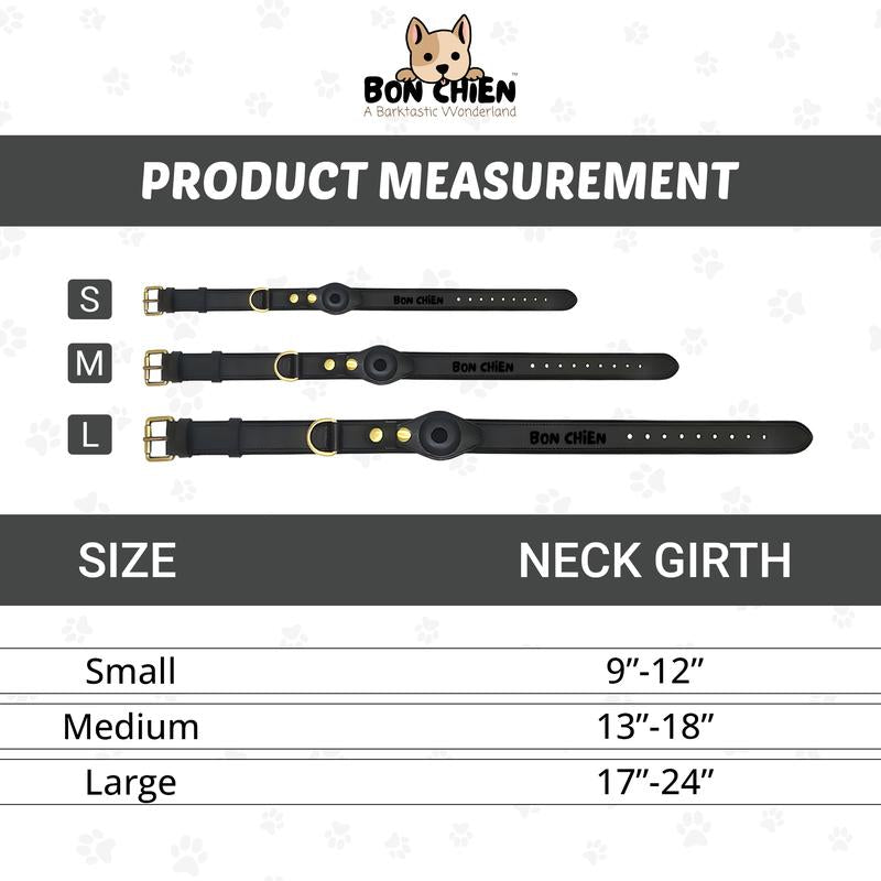 Bon Chien Leather Dog Collar with Apple Airtag Holder- Secure and Track Your Beloved Pets-Premium Pet Accessory for Dogs- Waterproof and Adjustable Dog Collar