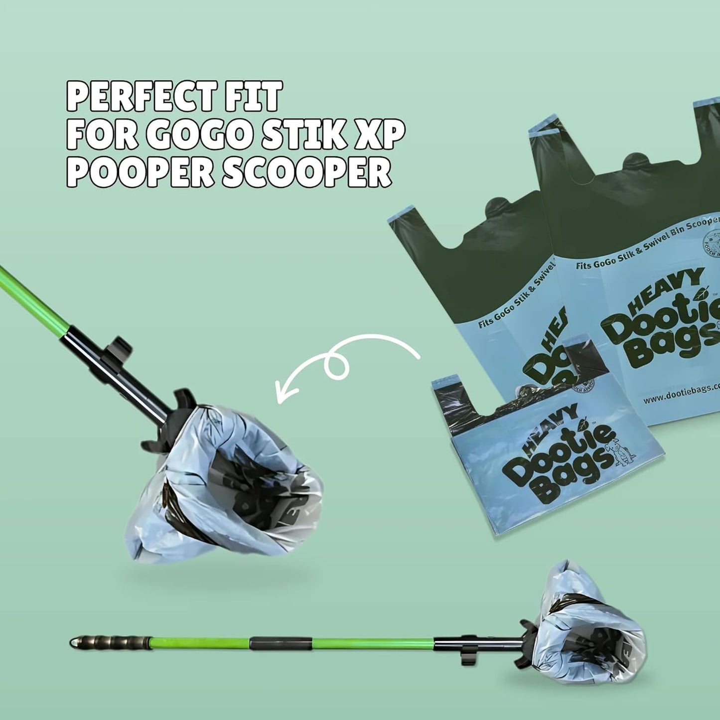 HEAVY Dootie Bags with EZ Tie Handles. Clean and Convenient for Pet Dog Poop, Cat Litter. Multi-Use. Great for Swivel Bin and Scoopers. Made with Cornstarch. Strong, Leakproof and Very Large