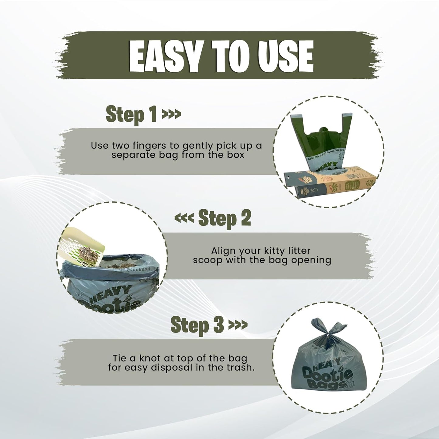 HEAVY Dootie Bags with EZ Tie Handles. Clean and Convenient for Pet Dog Poop, Cat Litter. Multi-Use. Great for Swivel Bin and  Scoopers. Made with Cornstarch. Strong, Leakproof and Very Large