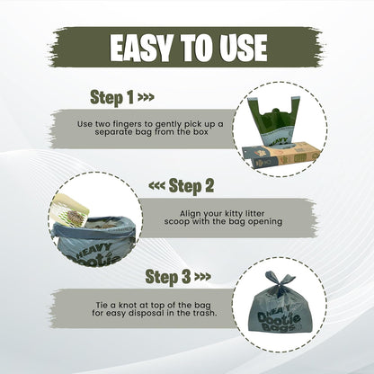HEAVY Dootie Bags with EZ Tie Handles. Clean and Convenient for Pet Dog Poop, Cat Litter. Multi-Use. Great for Swivel Bin and  Scoopers. Made with Cornstarch. Strong, Leakproof and Very Large
