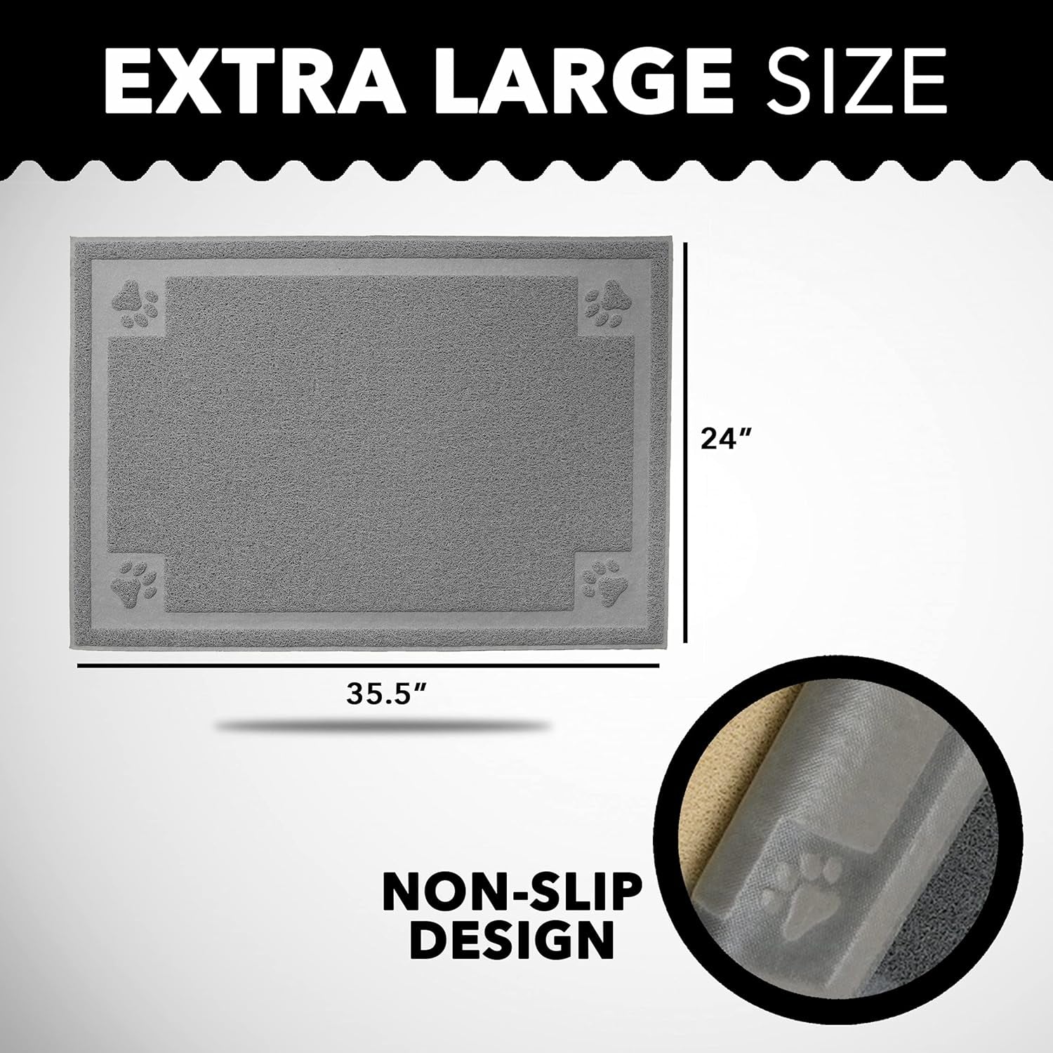 Cat Litter Mat by  (XL Size: 36"X24") - Non-Slip, Durable, Easy to Clean, Water Resistant - Eliminates Litter Tracking, Soft on Kitty Paws, Scatter Control, Covered Litter Box Mat