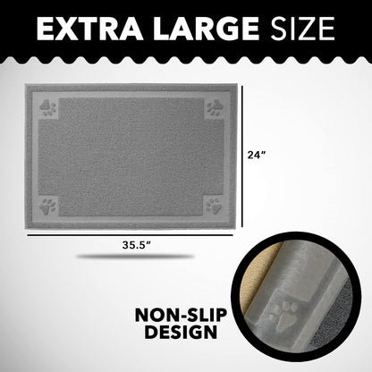 Cat Litter Mat by  (XL Size: 36"X24") - Non-Slip, Durable, Easy to Clean, Water Resistant - Eliminates Litter Tracking, Soft on Kitty Paws, Scatter Control, Covered Litter Box Mat