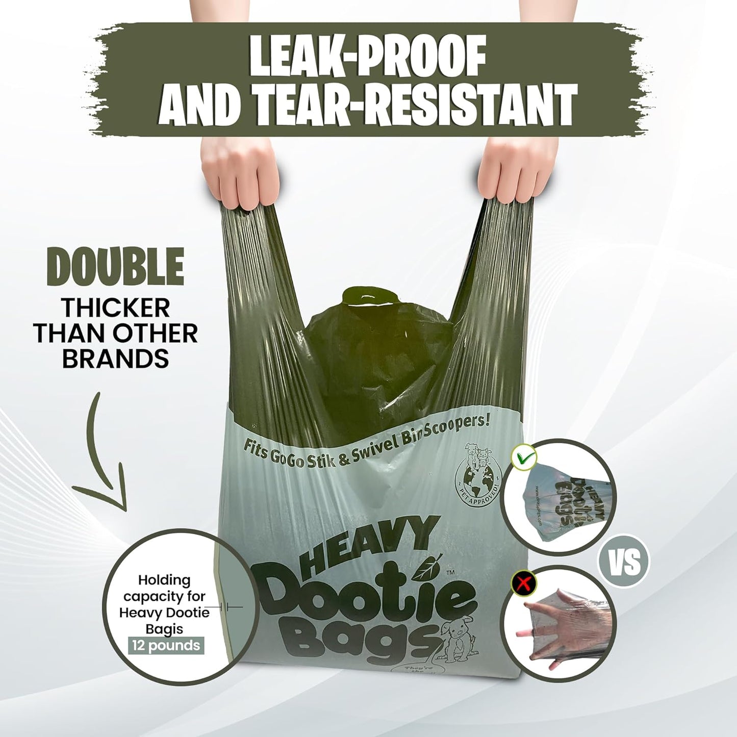 HEAVY Dootie Bags with EZ Tie Handles. Clean and Convenient for Pet Dog Poop, Cat Litter. Multi-Use. Great for Swivel Bin and  Scoopers. Made with Cornstarch. Strong, Leakproof and Very Large
