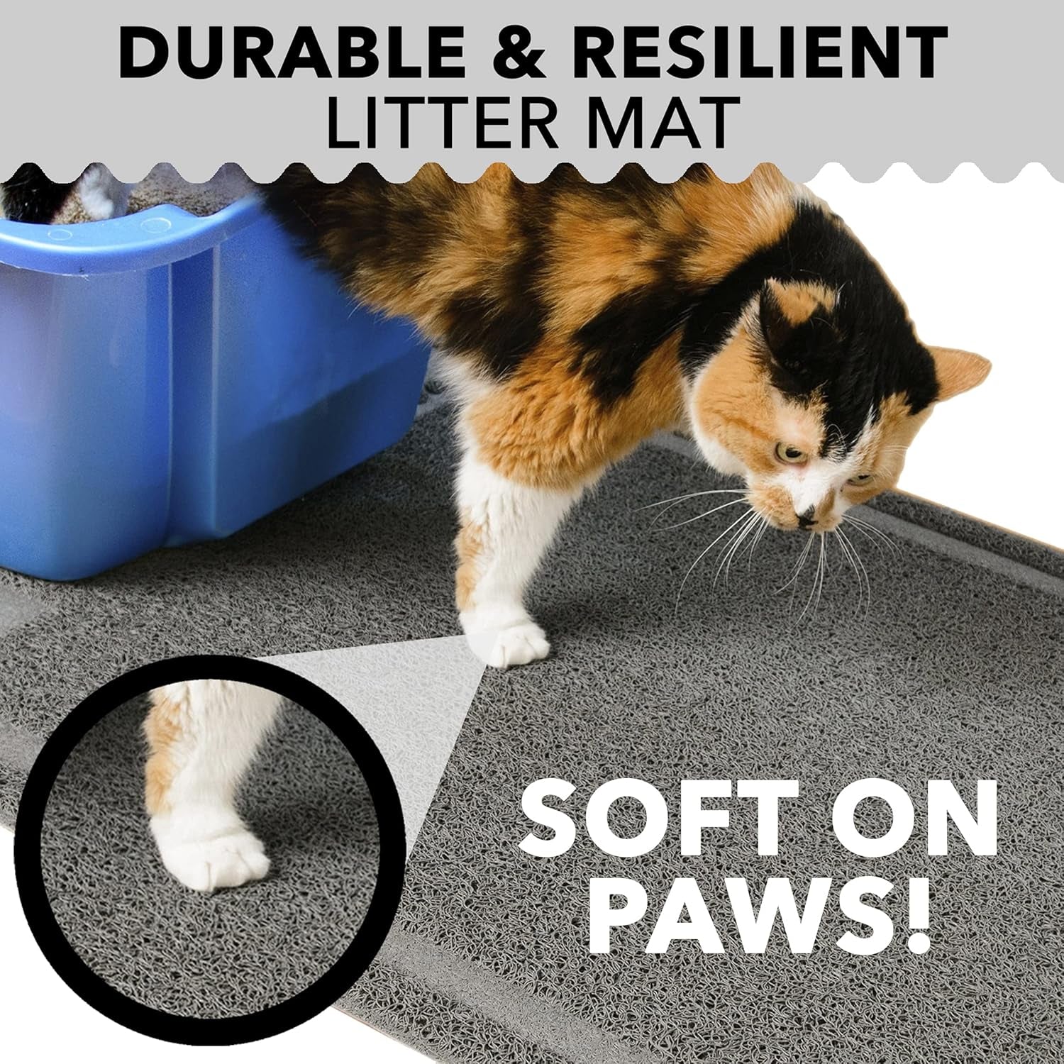 Cat Litter Mat by  (XL Size: 36"X24") - Non-Slip, Durable, Easy to Clean, Water Resistant - Eliminates Litter Tracking, Soft on Kitty Paws, Scatter Control, Covered Litter Box Mat