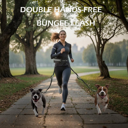 Hands Free Dog Leash with Pouch, Double Leash for Two Dogs, Retractable Bungee with Double Padded Handles, Dog Waist for Dog Walking, Running for Dogs, Dog Walking Accessories