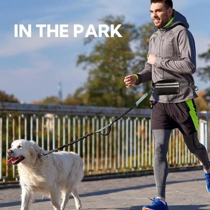 Hands Free Dog Leash with Pouch, Double Leash for Two Dogs, Retractable Bungee with Double Padded Handles, Dog Waist for Dog Walking, Running for Dogs, Dog Walking Accessories