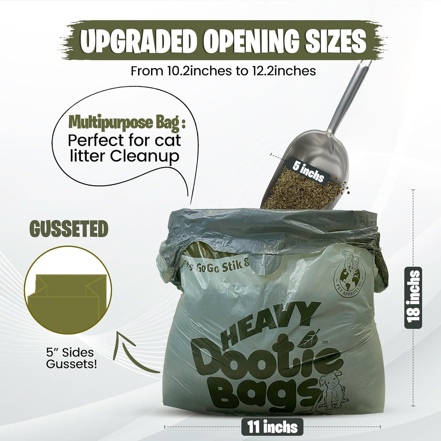 HEAVY Dootie Bags with EZ Tie Handles. Clean and Convenient for Pet Dog Poop, Cat Litter. Multi-Use. Great for Swivel Bin and  Scoopers. Made with Cornstarch. Strong, Leakproof and Very Large