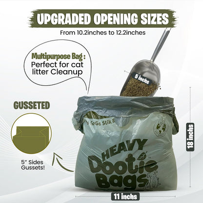HEAVY Dootie Bags with EZ Tie Handles. Clean and Convenient for Pet Dog Poop, Cat Litter. Multi-Use. Great for Swivel Bin and  Scoopers. Made with Cornstarch. Strong, Leakproof and Very Large