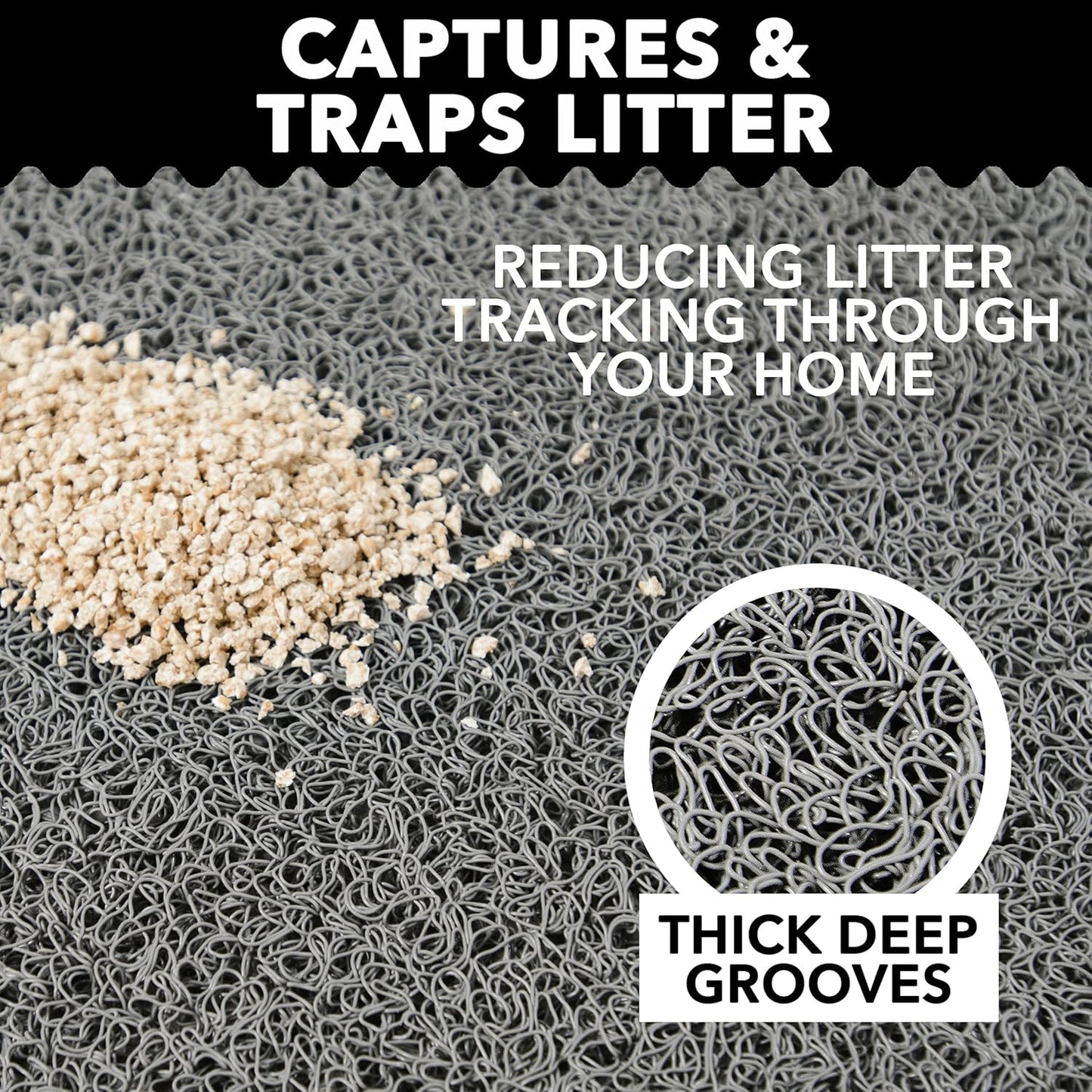 Cat Litter Mat by  (XL Size: 36"X24") - Non-Slip, Durable, Easy to Clean, Water Resistant - Eliminates Litter Tracking, Soft on Kitty Paws, Scatter Control, Covered Litter Box Mat