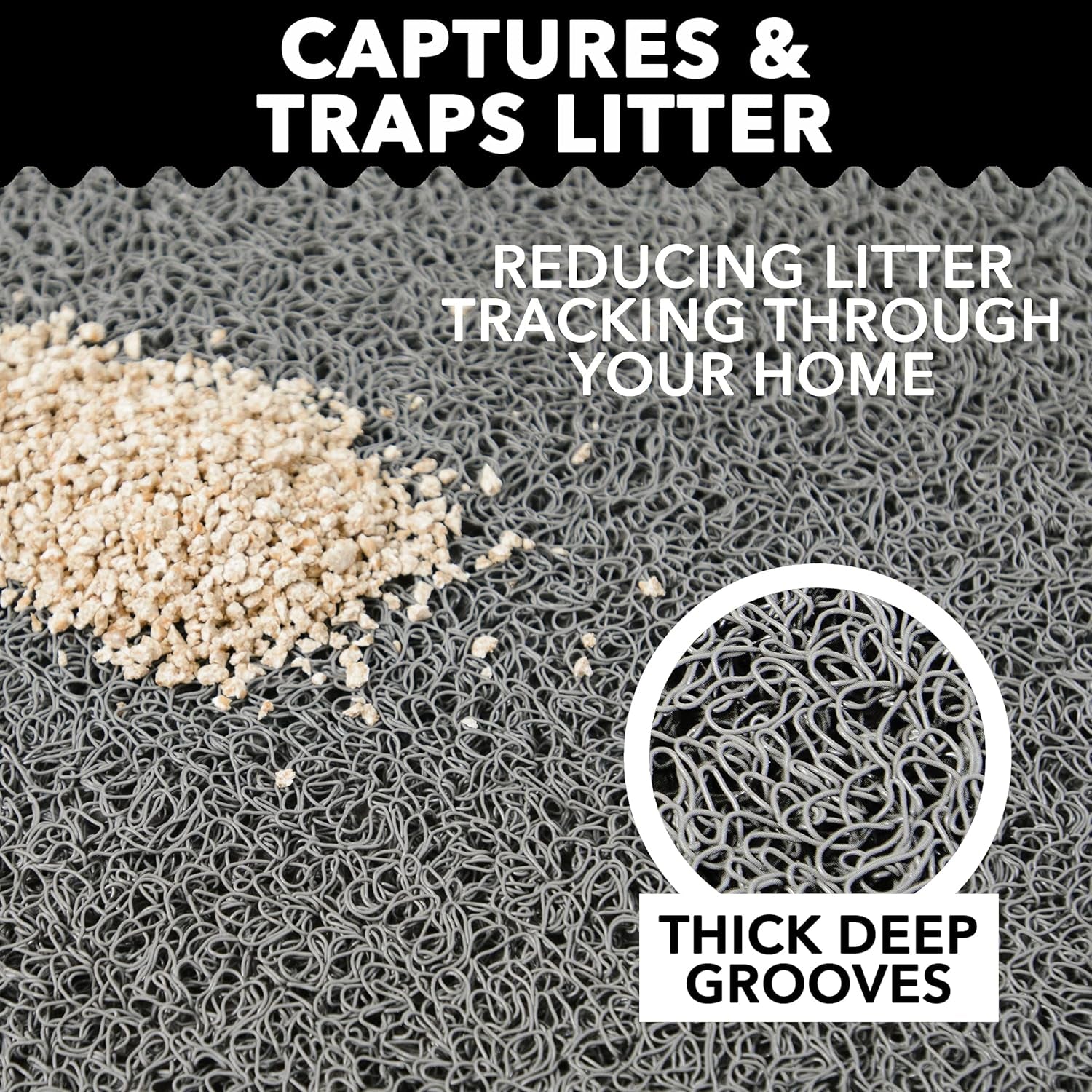 Cat Litter Mat by  (XL Size: 36"X24") - Non-Slip, Durable, Easy to Clean, Water Resistant - Eliminates Litter Tracking, Soft on Kitty Paws, Scatter Control, Covered Litter Box Mat