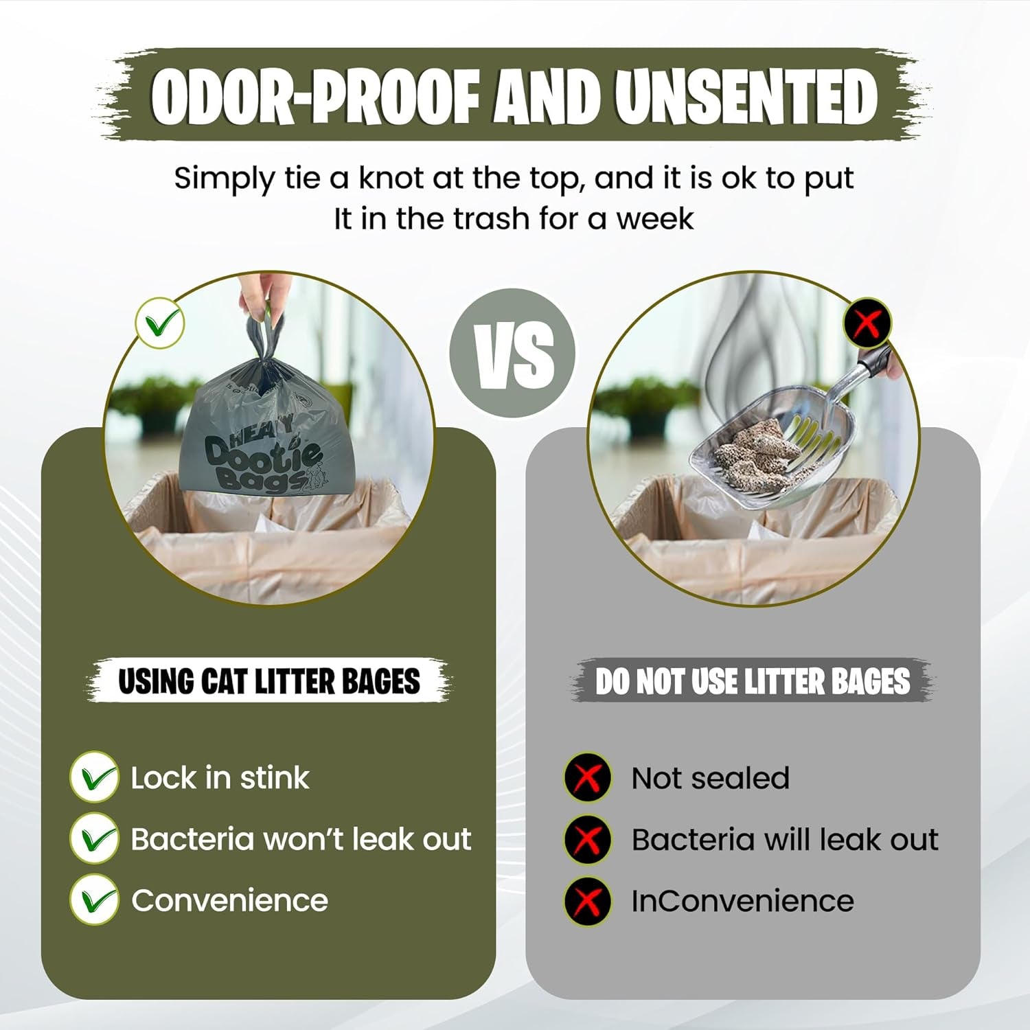 HEAVY Dootie Bags with EZ Tie Handles. Clean and Convenient for Pet Dog Poop, Cat Litter. Multi-Use. Great for Swivel Bin and  Scoopers. Made with Cornstarch. Strong, Leakproof and Very Large