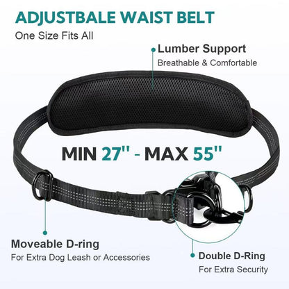 Hands Free Dog Leash with Pouch, Double Leash for Two Dogs, Retractable Bungee with Double Padded Handles, Dog Waist for Dog Walking, Running for Dogs, Dog Walking Accessories